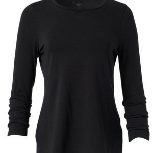 E.L.I. Black Pima Cotton Ruched Sleeve Tee